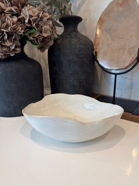 Living Free Form Glazed Ceramic Bowl with Sculpted Edge